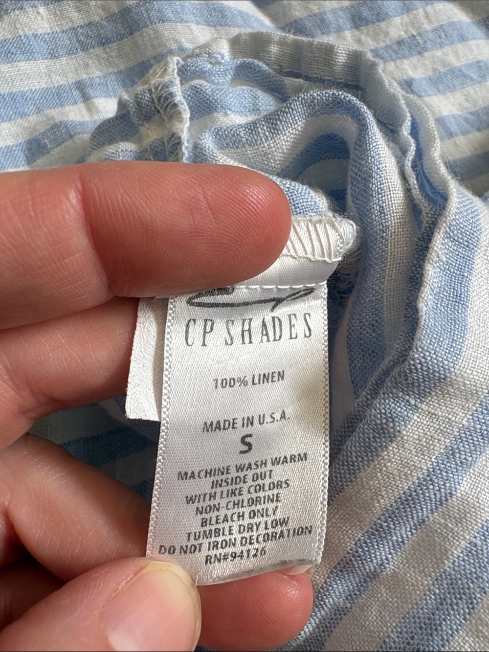 CP Shades Light Blue and White Striped Linen Button-Up Shirt Small